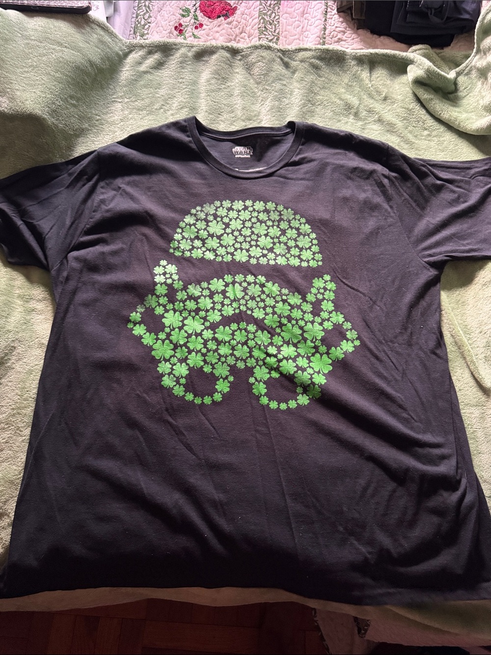 Star Wars Black T‑Shirt with Green Stormtrooper Shamrock Graphic